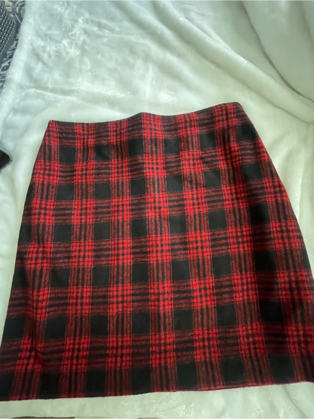 Boston Proper Sz 8 red black plaid wool fully lined mini skirt academia preppy